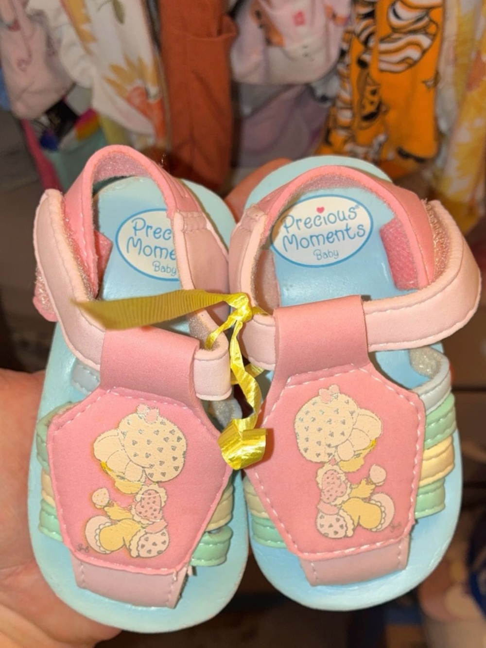 Precious Moments Pink Baby Walker Sandals with Pastel Accents